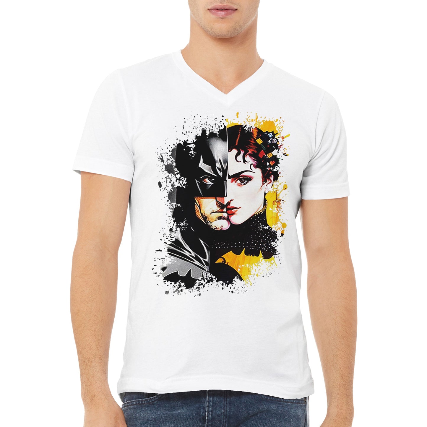 TeeFabs SPLASH - Batman vs Catwoman by Izaak Ashton - Premium Unisex V-Neck T-shirt