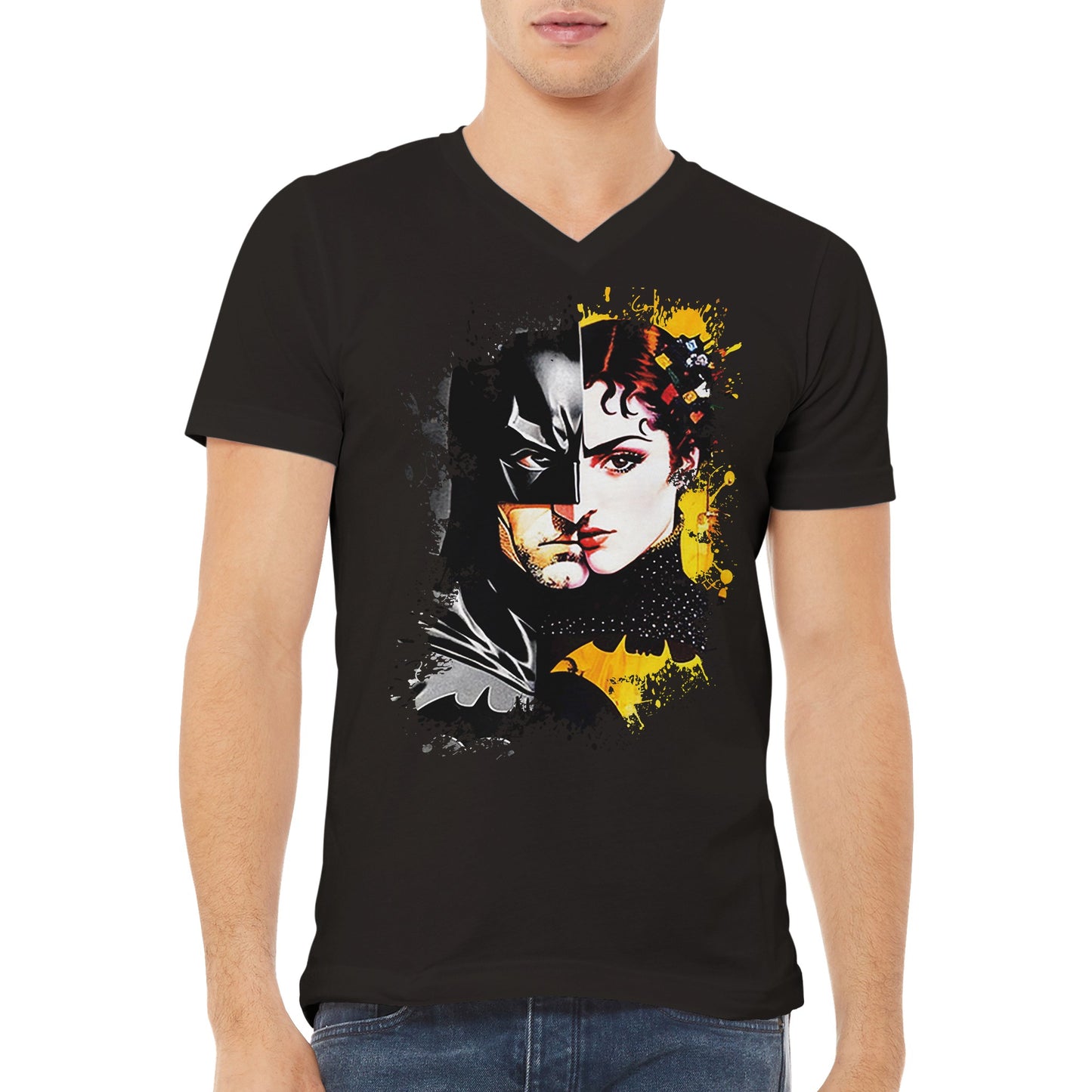 TeeFabs SPLASH - Batman vs Catwoman by Izaak Ashton - Premium Unisex V-Neck T-shirt