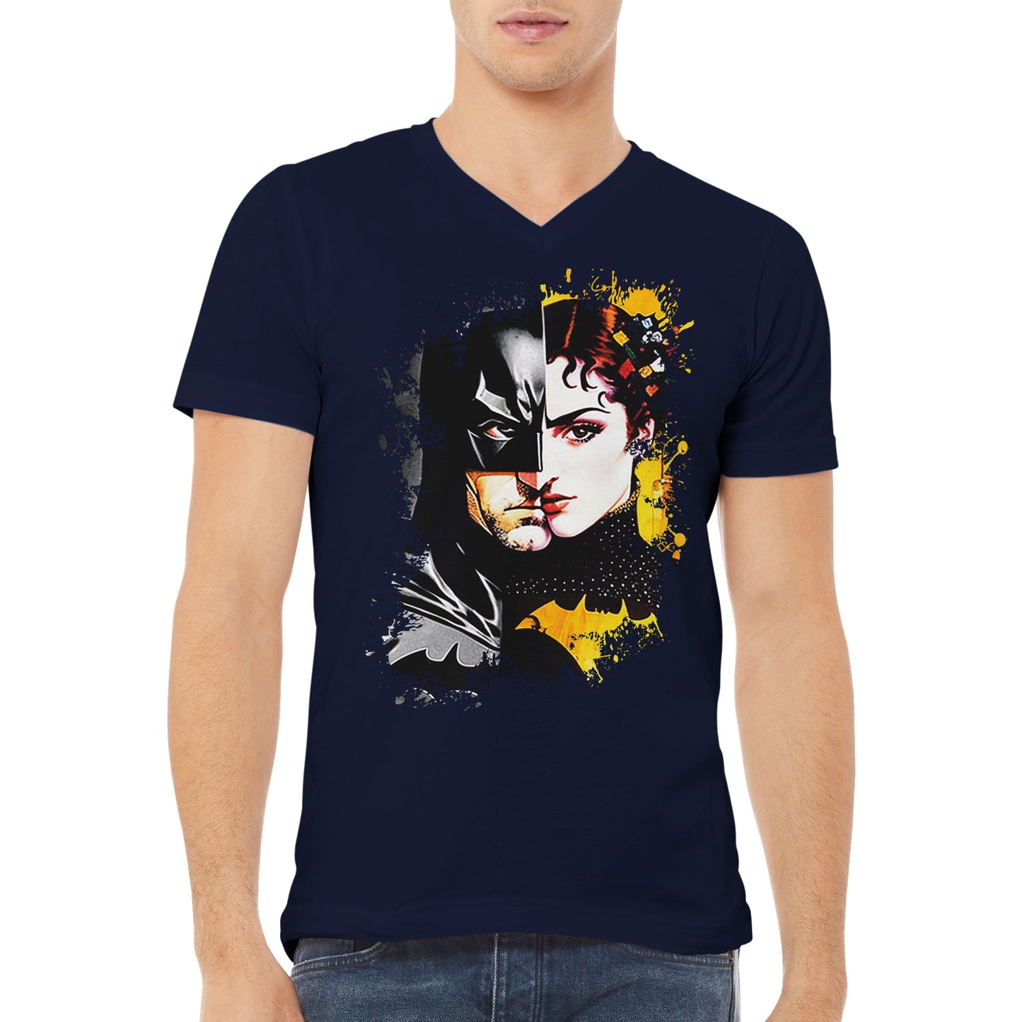 TeeFabs SPLASH - Batman vs Catwoman by Izaak Ashton - Premium Unisex V-Neck T-shirt